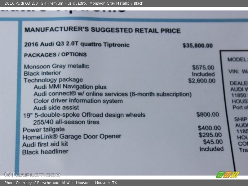  2016 Q3 2.0 TSFI Premium Plus quattro Window Sticker