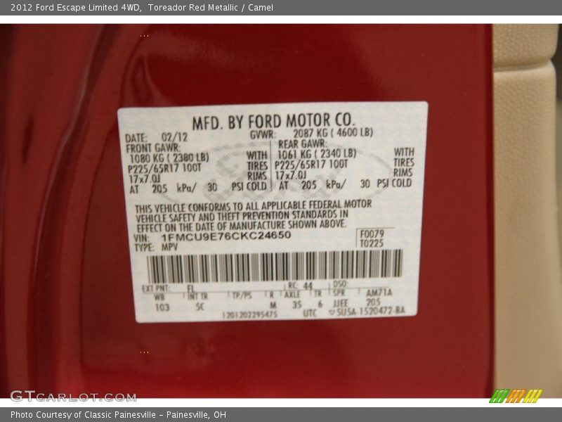 Toreador Red Metallic / Camel 2012 Ford Escape Limited 4WD