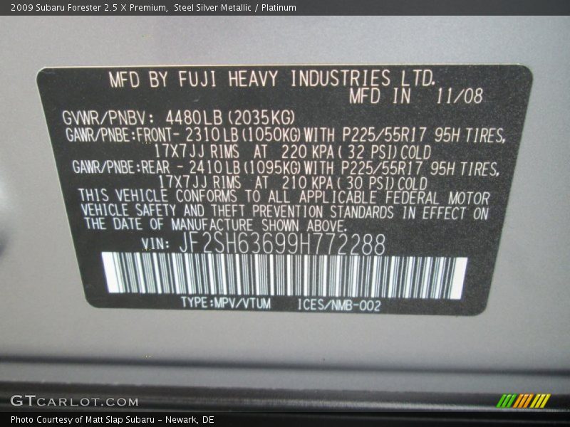 Steel Silver Metallic / Platinum 2009 Subaru Forester 2.5 X Premium