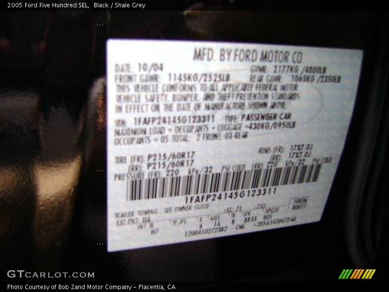 Black / Shale Grey 2005 Ford Five Hundred SEL