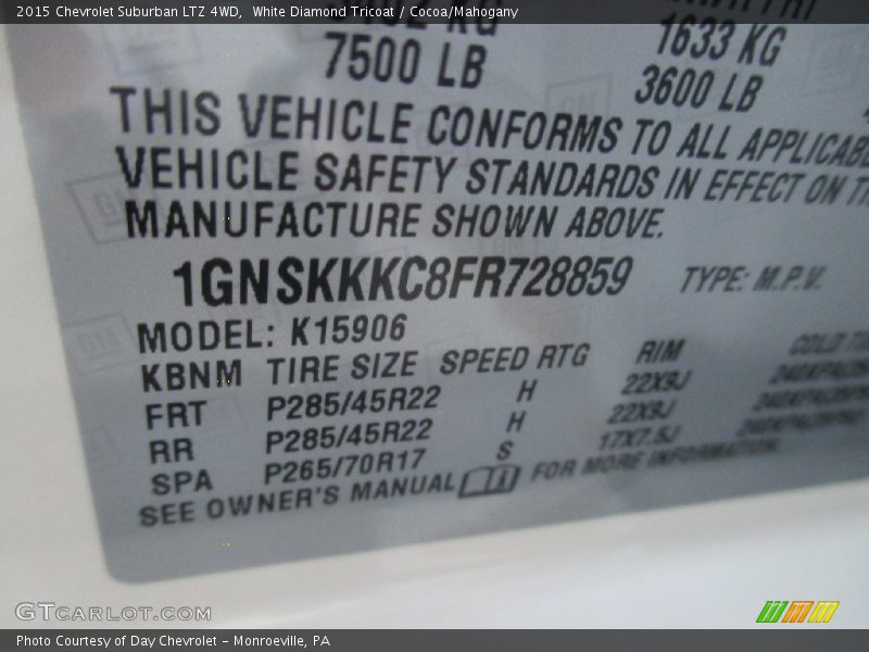 White Diamond Tricoat / Cocoa/Mahogany 2015 Chevrolet Suburban LTZ 4WD