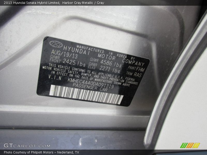 Harbor Gray Metallic / Gray 2013 Hyundai Sonata Hybrid Limited