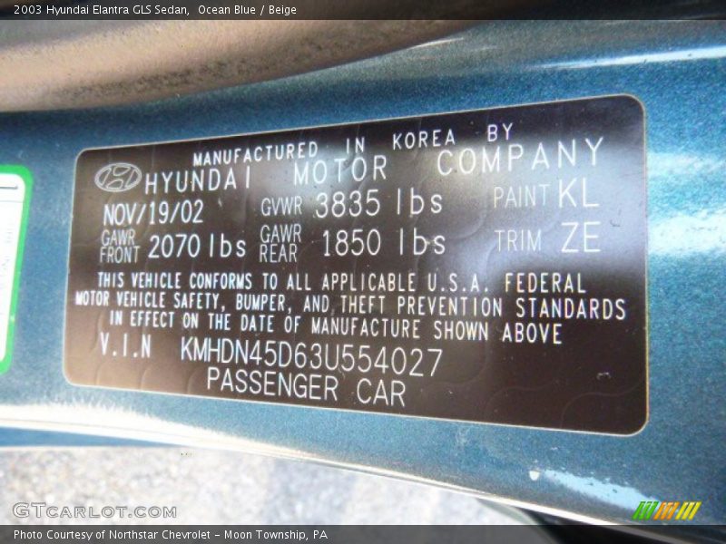 Ocean Blue / Beige 2003 Hyundai Elantra GLS Sedan