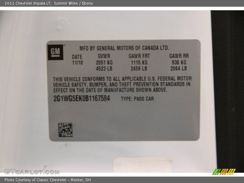 Summit White / Ebony 2011 Chevrolet Impala LT