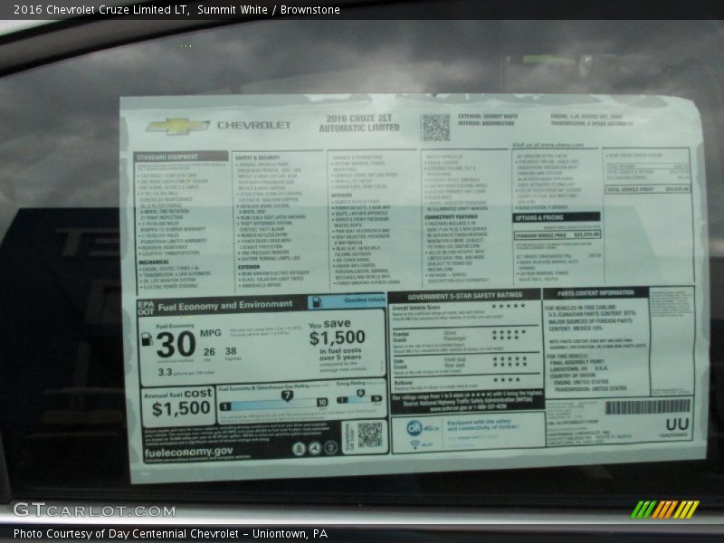  2016 Cruze Limited LT Window Sticker