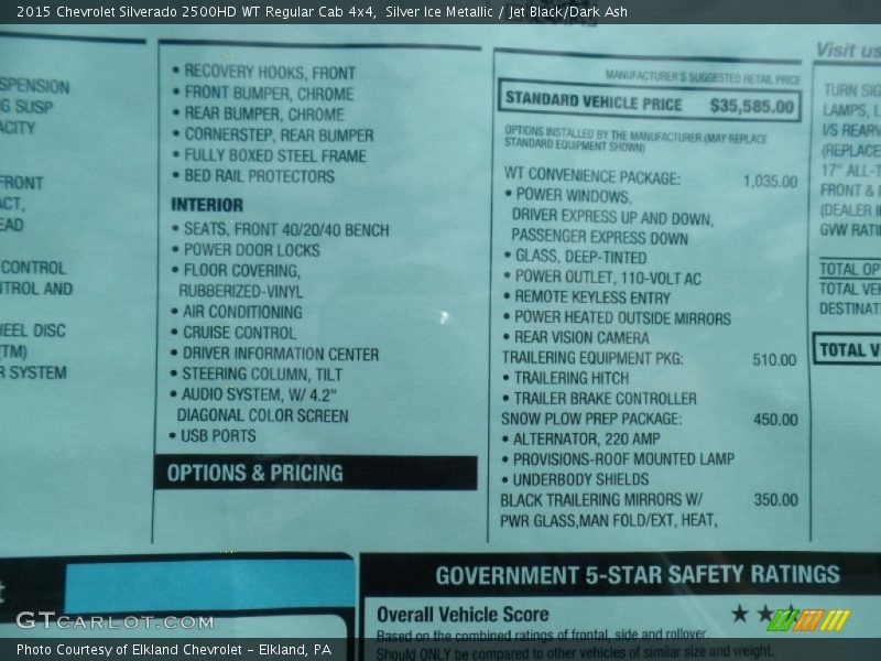 Silver Ice Metallic / Jet Black/Dark Ash 2015 Chevrolet Silverado 2500HD WT Regular Cab 4x4