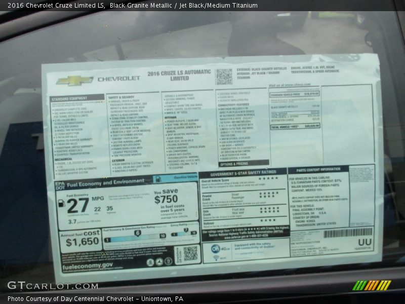 Black Granite Metallic / Jet Black/Medium Titanium 2016 Chevrolet Cruze Limited LS