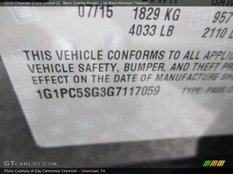 Black Granite Metallic / Jet Black/Medium Titanium 2016 Chevrolet Cruze Limited LS