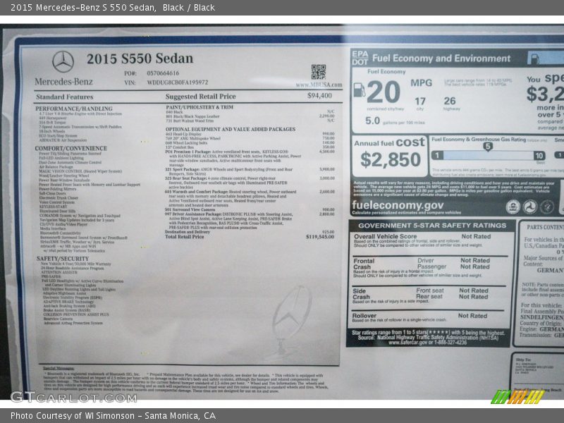 Black / Black 2015 Mercedes-Benz S 550 Sedan