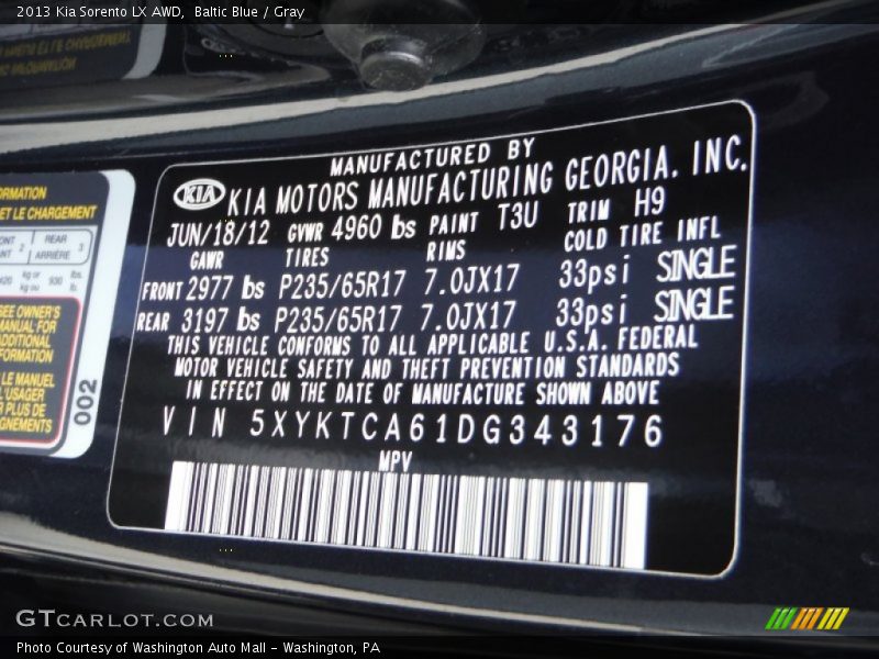 Baltic Blue / Gray 2013 Kia Sorento LX AWD