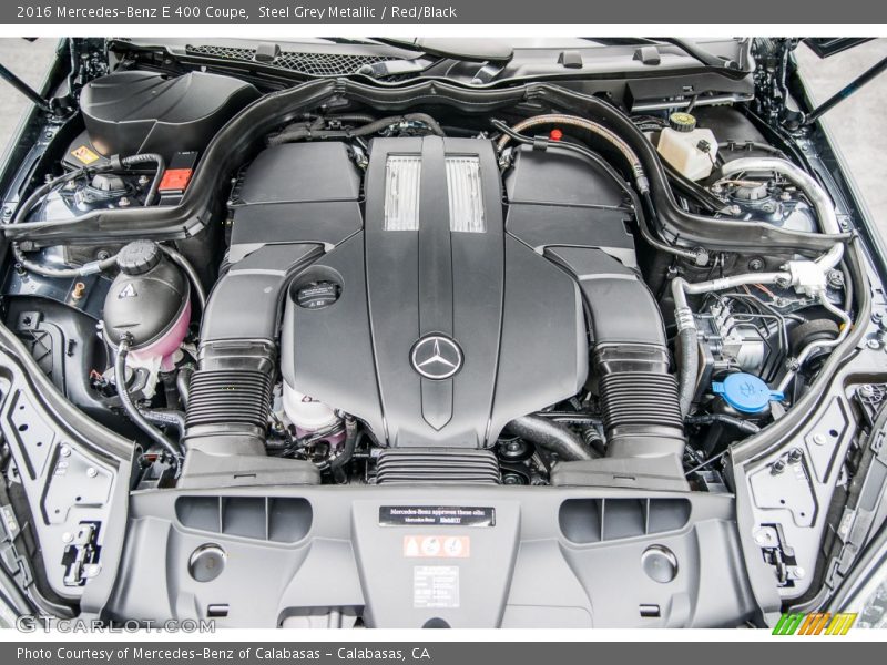 Steel Grey Metallic / Red/Black 2016 Mercedes-Benz E 400 Coupe