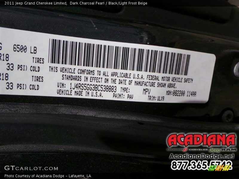 Dark Charcoal Pearl / Black/Light Frost Beige 2011 Jeep Grand Cherokee Limited