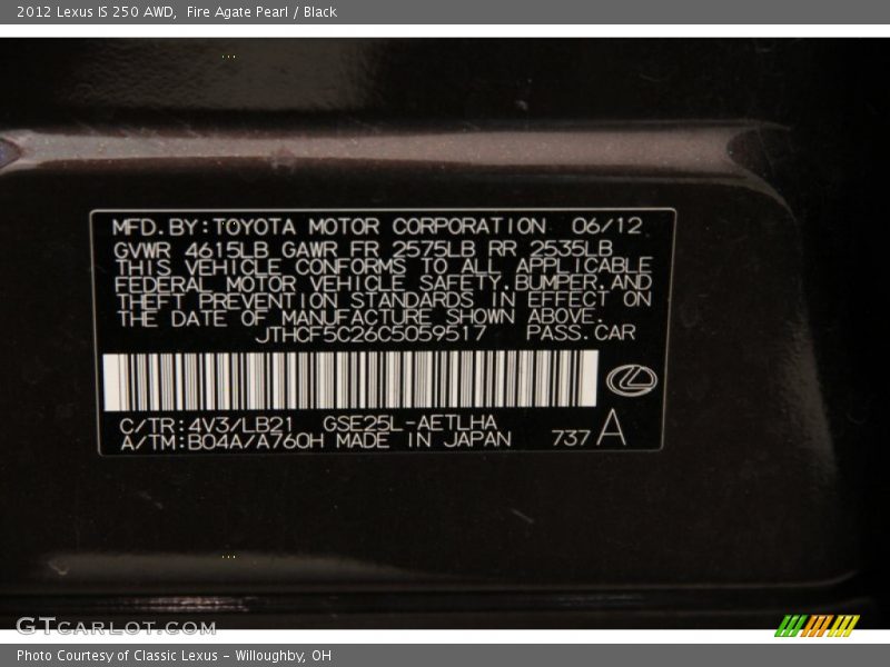 Fire Agate Pearl / Black 2012 Lexus IS 250 AWD