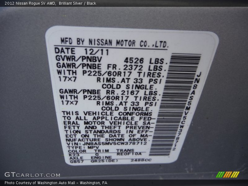 Brilliant Silver / Black 2012 Nissan Rogue SV AWD