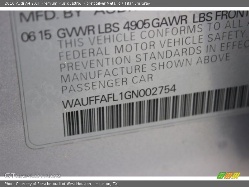 Florett Silver Metallic / Titanium Gray 2016 Audi A4 2.0T Premium Plus quattro