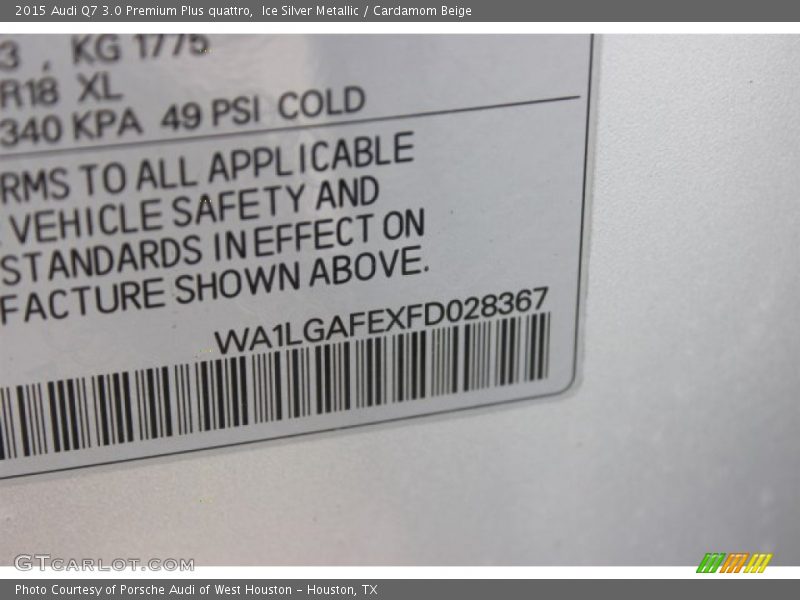 Ice Silver Metallic / Cardamom Beige 2015 Audi Q7 3.0 Premium Plus quattro