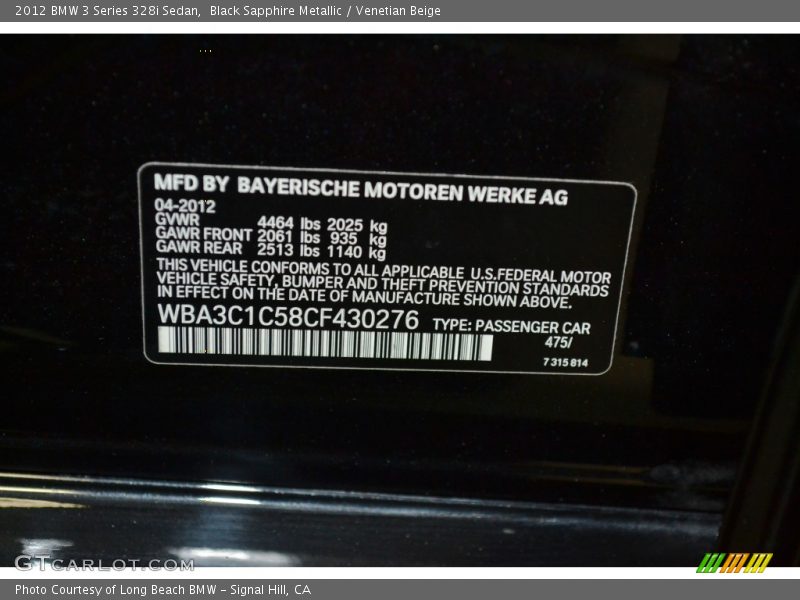 Black Sapphire Metallic / Venetian Beige 2012 BMW 3 Series 328i Sedan