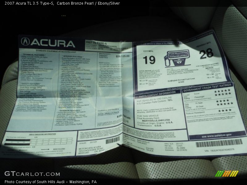 Carbon Bronze Pearl / Ebony/Silver 2007 Acura TL 3.5 Type-S