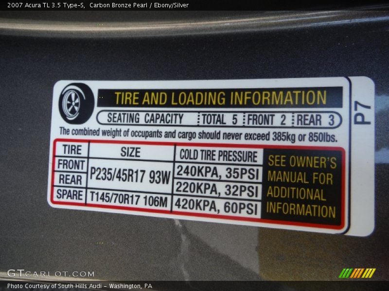 Carbon Bronze Pearl / Ebony/Silver 2007 Acura TL 3.5 Type-S