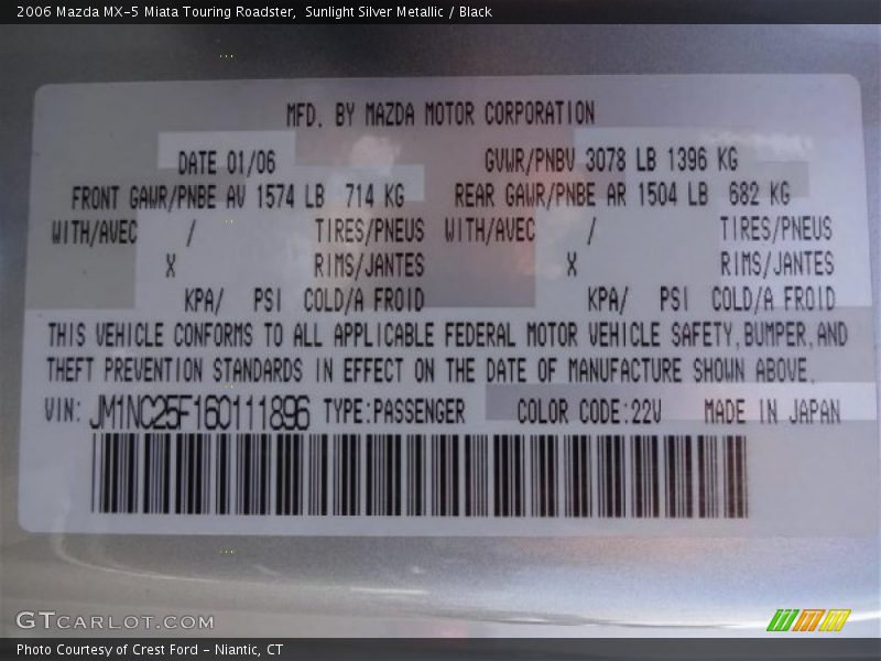 Sunlight Silver Metallic / Black 2006 Mazda MX-5 Miata Touring Roadster
