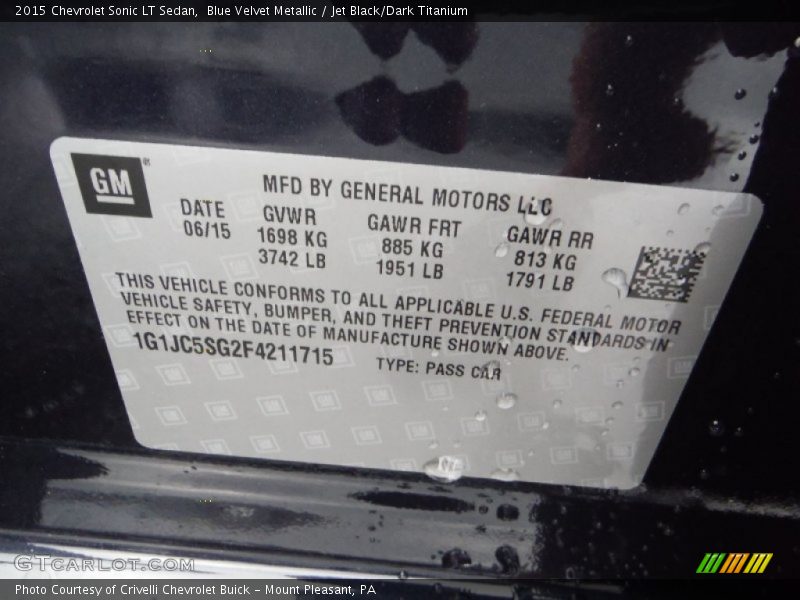 Blue Velvet Metallic / Jet Black/Dark Titanium 2015 Chevrolet Sonic LT Sedan