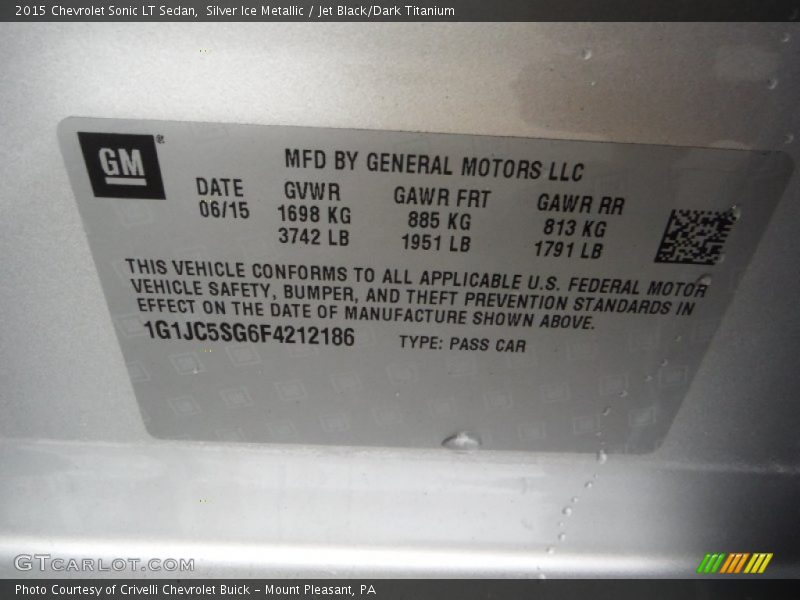 Silver Ice Metallic / Jet Black/Dark Titanium 2015 Chevrolet Sonic LT Sedan