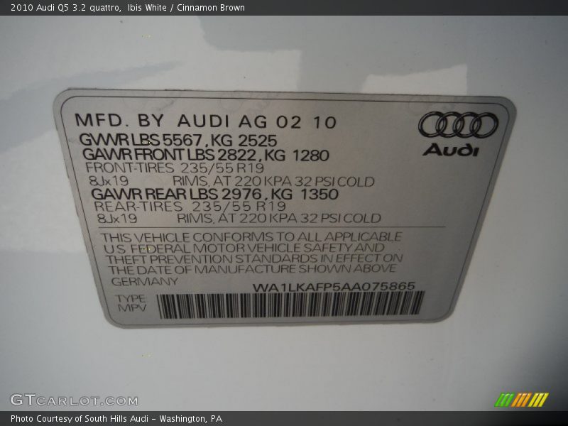 Ibis White / Cinnamon Brown 2010 Audi Q5 3.2 quattro