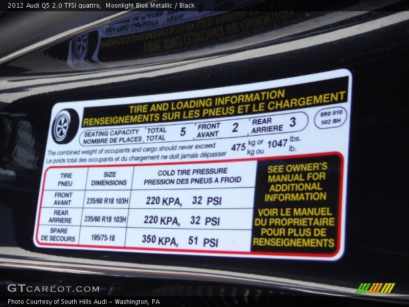 Moonlight Blue Metallic / Black 2012 Audi Q5 2.0 TFSI quattro