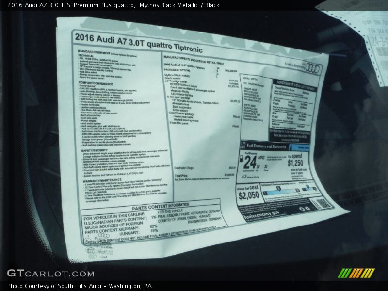 Mythos Black Metallic / Black 2016 Audi A7 3.0 TFSI Premium Plus quattro