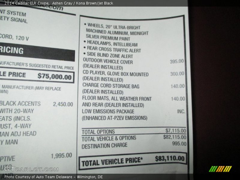  2014 ELR Coupe Window Sticker