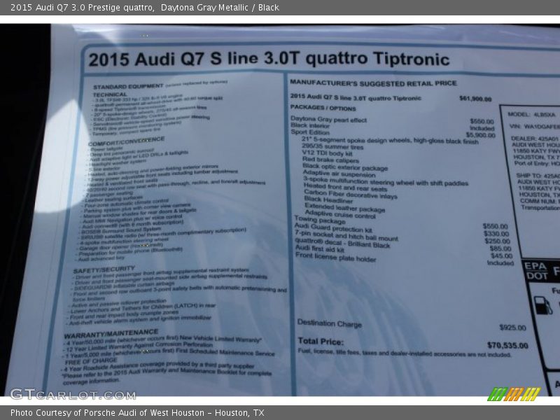 Daytona Gray Metallic / Black 2015 Audi Q7 3.0 Prestige quattro