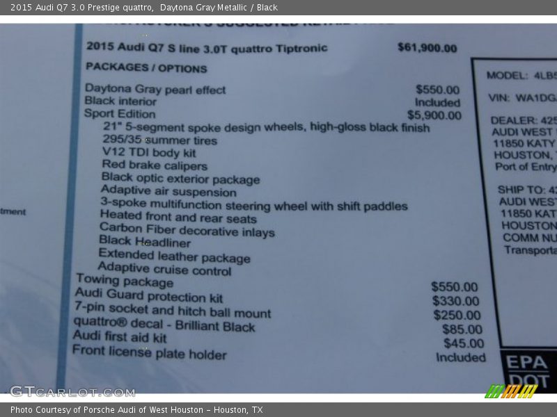 Daytona Gray Metallic / Black 2015 Audi Q7 3.0 Prestige quattro