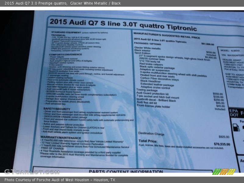 Glacier White Metallic / Black 2015 Audi Q7 3.0 Prestige quattro