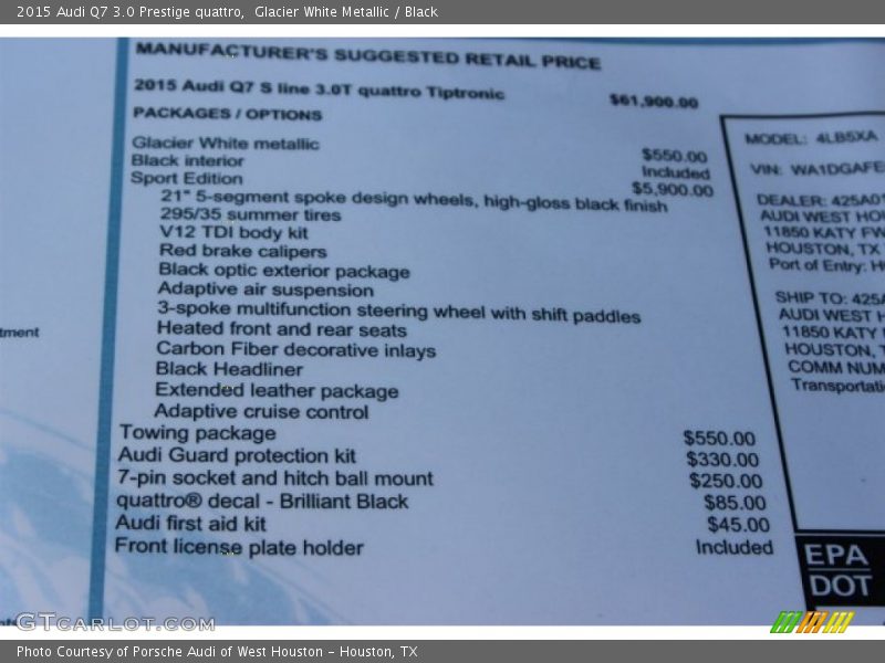 Glacier White Metallic / Black 2015 Audi Q7 3.0 Prestige quattro