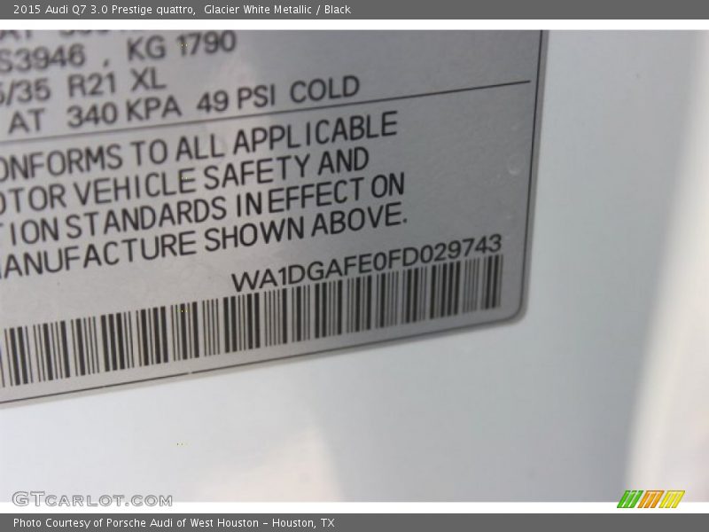Glacier White Metallic / Black 2015 Audi Q7 3.0 Prestige quattro
