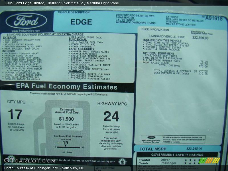 Brilliant Silver Metallic / Medium Light Stone 2009 Ford Edge Limited