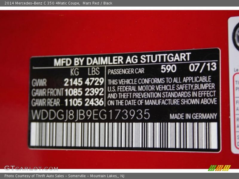 2014 C 350 4Matic Coupe Mars Red Color Code 590