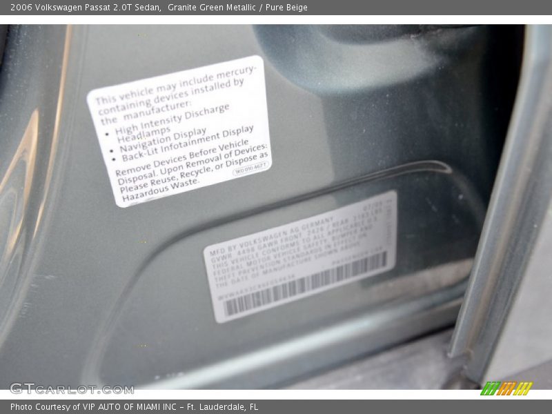 Granite Green Metallic / Pure Beige 2006 Volkswagen Passat 2.0T Sedan