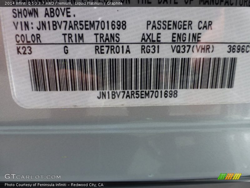 Liquid Platinum / Graphite 2014 Infiniti Q 50 3.7 AWD Premium