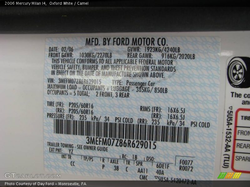 Oxford White / Camel 2006 Mercury Milan I4