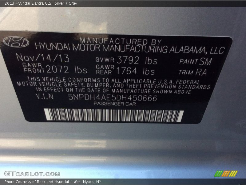 Silver / Gray 2013 Hyundai Elantra GLS