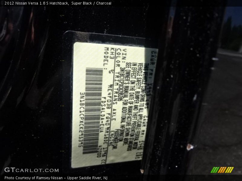 Super Black / Charcoal 2012 Nissan Versa 1.8 S Hatchback