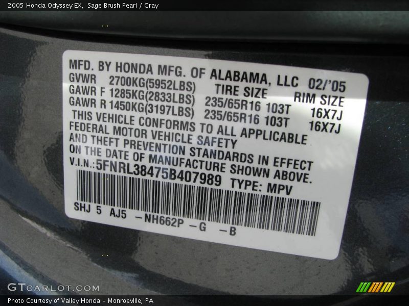 Sage Brush Pearl / Gray 2005 Honda Odyssey EX