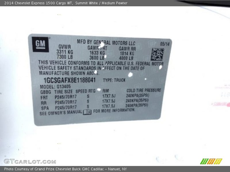 Summit White / Medium Pewter 2014 Chevrolet Express 1500 Cargo WT