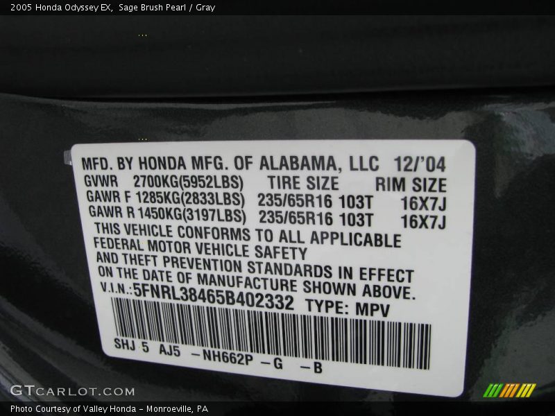 Sage Brush Pearl / Gray 2005 Honda Odyssey EX
