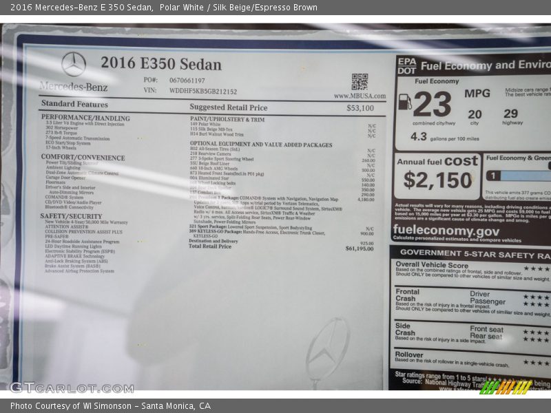 Polar White / Silk Beige/Espresso Brown 2016 Mercedes-Benz E 350 Sedan