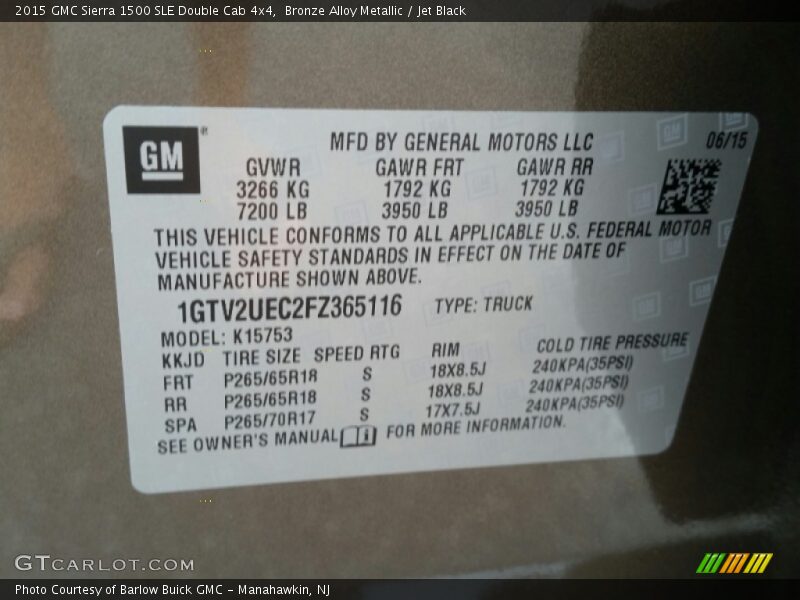 Bronze Alloy Metallic / Jet Black 2015 GMC Sierra 1500 SLE Double Cab 4x4