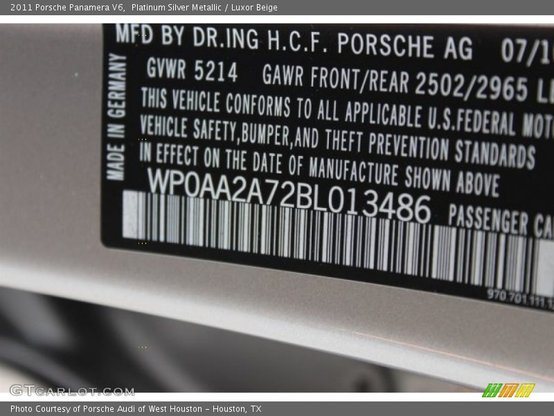 Platinum Silver Metallic / Luxor Beige 2011 Porsche Panamera V6