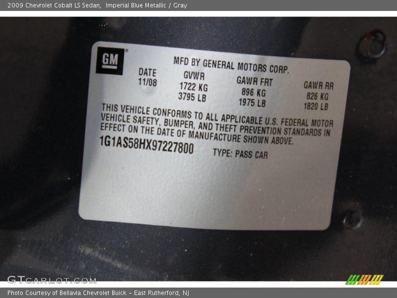 Imperial Blue Metallic / Gray 2009 Chevrolet Cobalt LS Sedan