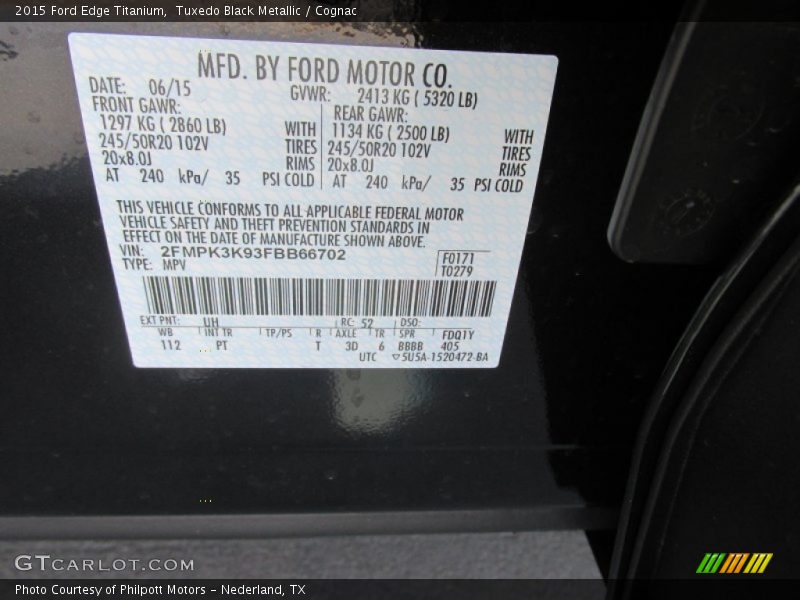 Tuxedo Black Metallic / Cognac 2015 Ford Edge Titanium